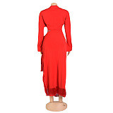 SUPER WHOLESALE | Front Bow Blouse Split Skirt in Solid