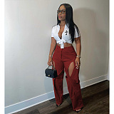 SUPER WHOLESALE | PATCHWORK CUT OUT HIGH WAIST STRAIGHT LEG PANTS