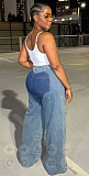 SUPER WHOLESALE | PATCHWORK CUT OUT HIGH WAIST STRAIGHT LEG JEANS