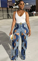 SUPER WHOLESALE | PATCHWORK CUT OUT HIGH WAIST STRAIGHT LEG JEANS