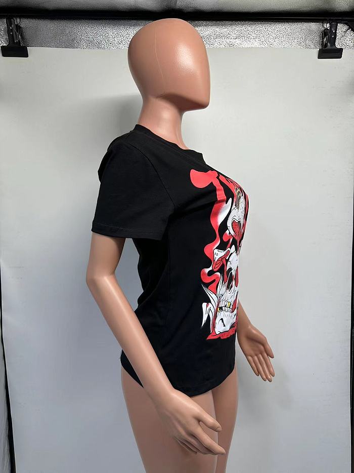SUPER WHOLESALE | Black Skull Printed T-shirt