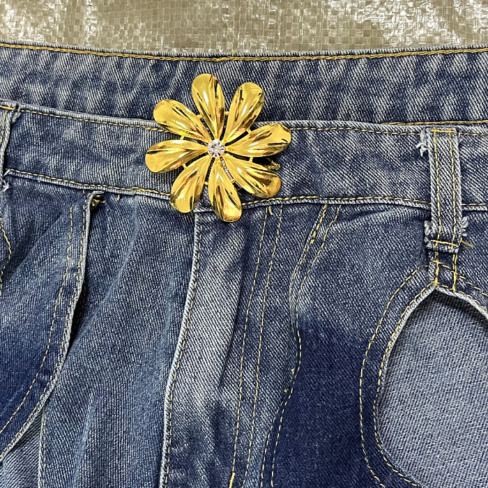 SUPER WHOLESALE | PATCHWORK CUT OUT HIGH WAIST STRAIGHT LEG JEANS