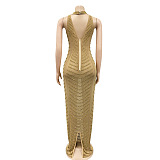 SUPER WHOLESALE | Rhinestone Off-shoulder Halter Dress