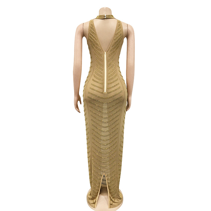 SUPER WHOLESALE | Rhinestone Off-shoulder Halter Dress
