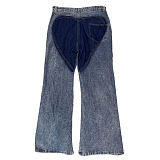 SUPER WHOLESALE | PATCHWORK CUT OUT HIGH WAIST STRAIGHT LEG JEANS