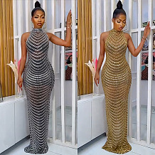 SUPER WHOLESALE | Rhinestone Off-shoulder Halter Dress