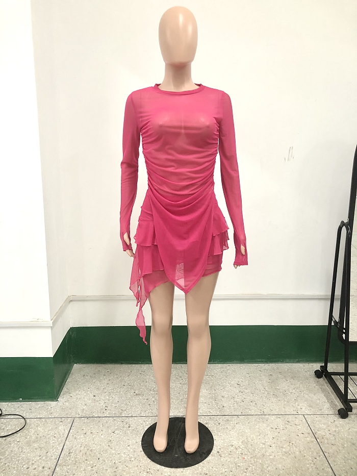SUPER  WHOLESALE | Lotus Hem Long Sleeve  Dress