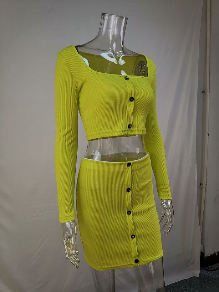 SUPER  WHOLESALE | Pit Material Off-shoulder Skirt Set