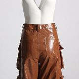SUPER  WHOLESALE | Pu Material Loose Cargo Pants