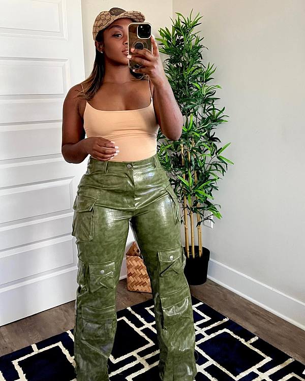 SUPER  WHOLESALE | Pu Material Loose Cargo Pants
