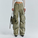 SUPER  WHOLESALE | Pu Material Loose Cargo Pants