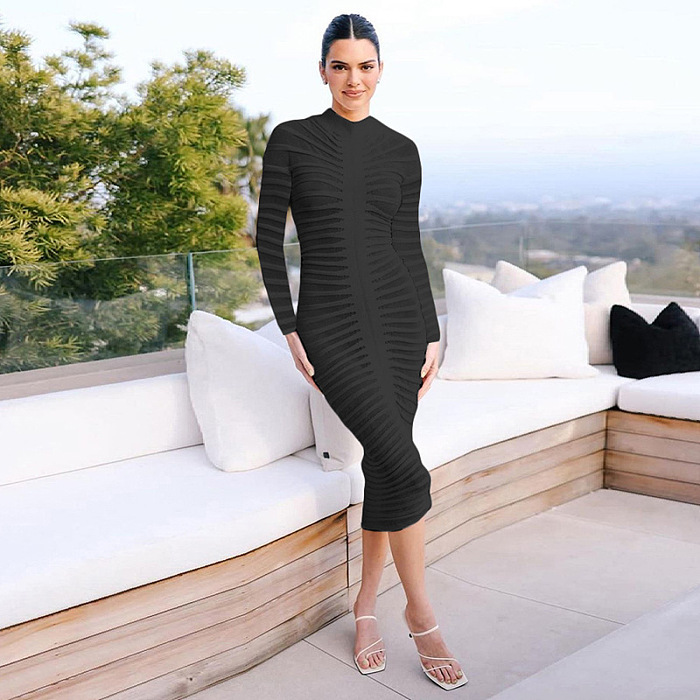 WHOLESALE | High Neck Bodycon Long Sleeve Long Dress
