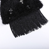 SUPER  WHOLESALE | Furry Patchwork Tassel Hem Criss-cross Deco Skirt