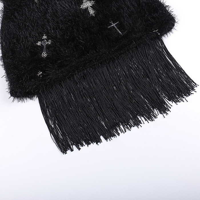 SUPER  WHOLESALE | Furry Patchwork Tassel Hem Criss-cross Deco Skirt