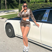 SUPER  WHOLESALE | Corduroy Hoodie Top Shorts Set