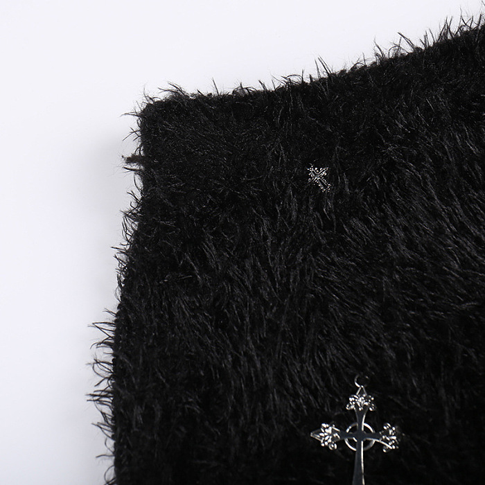 SUPER  WHOLESALE | Furry Patchwork Tassel Hem Criss-cross Deco Skirt