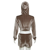 SUPER  WHOLESALE | Corduroy Hoodie Top Shorts Set