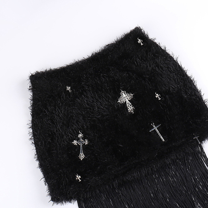 SUPER  WHOLESALE | Furry Patchwork Tassel Hem Criss-cross Deco Skirt