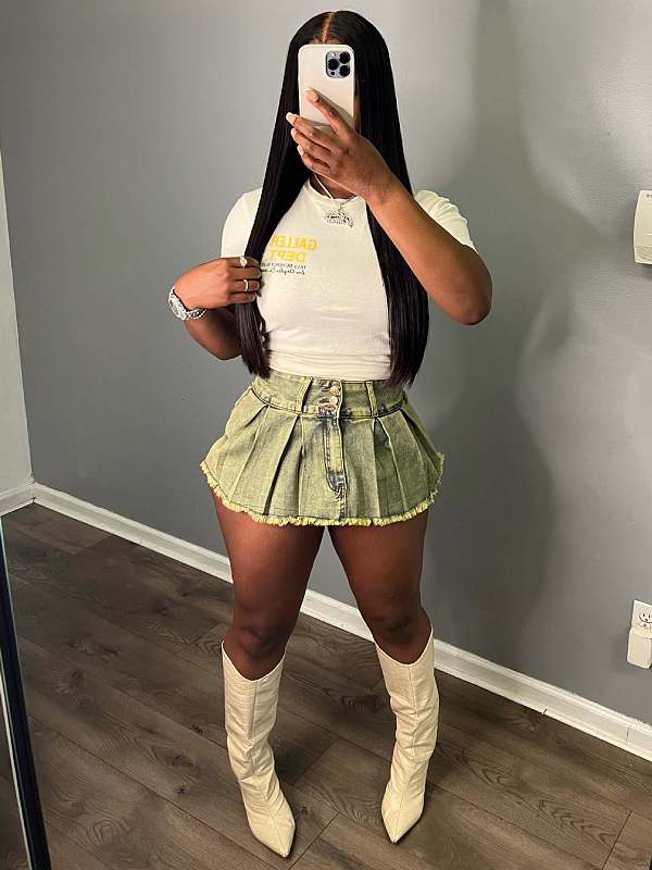 SUPER WHOLESALE |  Pleated Denim Skirt in Creamy
