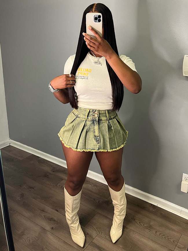 SUPER WHOLESALE |  Pleated Denim Skirt in Creamy