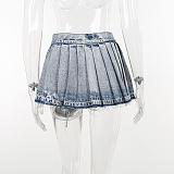 SUPER WHOLESALE |  Pleated Denim Blue Skirt