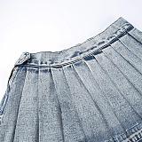 SUPER WHOLESALE |  Pleated Denim Blue Skirt