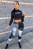 SUPER WHOLESALE |  Patchwork Two Tones High Waist Pants