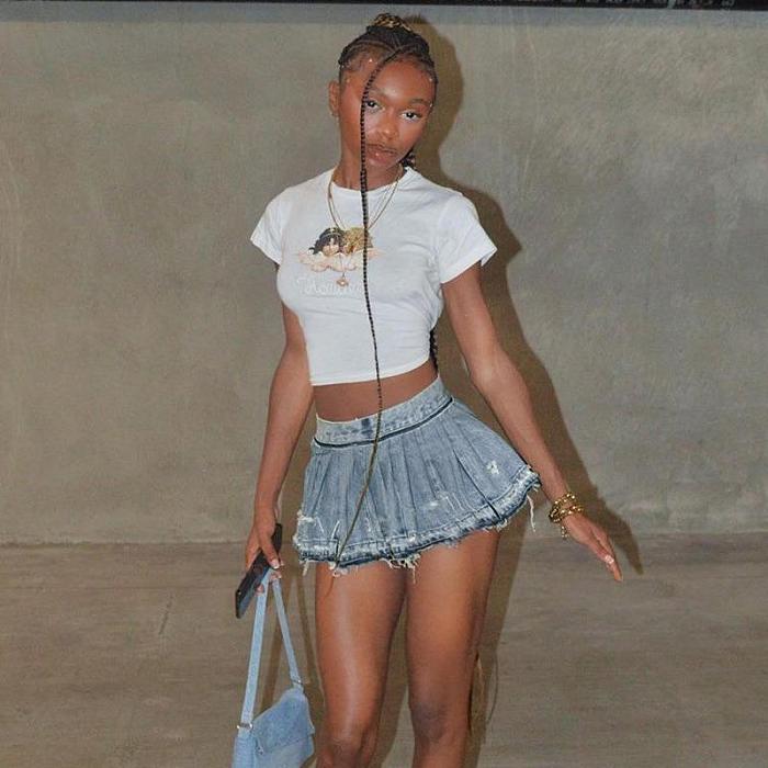 SUPER WHOLESALE |  Pleated Denim Blue Skirt