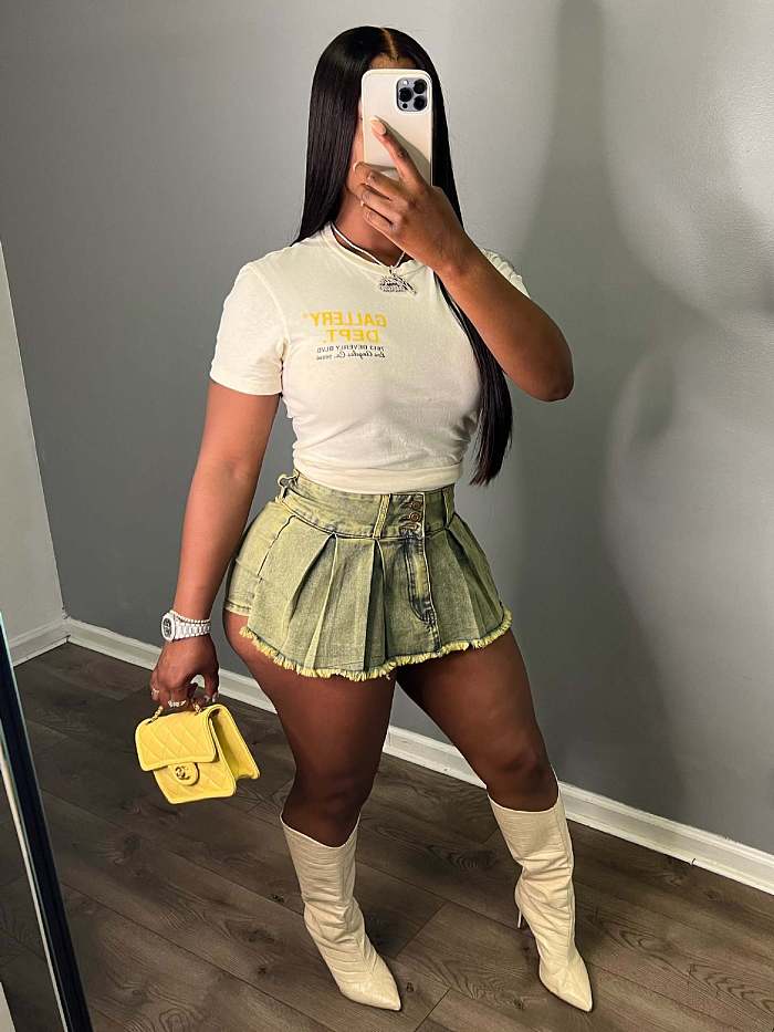 SUPER WHOLESALE |  Pleated Denim Skirt in Creamy