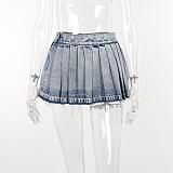 SUPER WHOLESALE |  Pleated Denim Blue Skirt