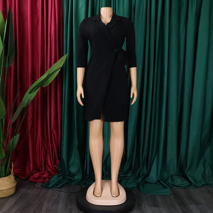 SUPER WHOLESALE |  Ultimate Pleated Mini Dress with Collar in Black