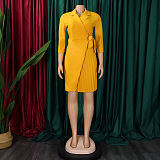 SUPER WHOLESALE |  Ultimate Pleated Mini Dress with Collar in Yellow