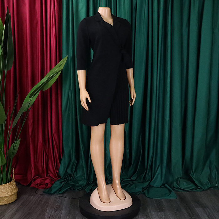 SUPER WHOLESALE |  Ultimate Pleated Mini Dress with Collar in Black