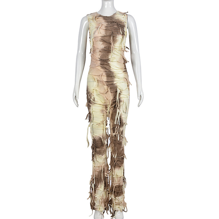 SUPER WHOLESALE | Strap Tie-dyed Pants Set Off-shoulder Top