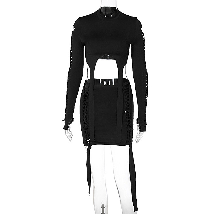 SUPER WHOLESALE | Hollow-out Strap Skirt Set