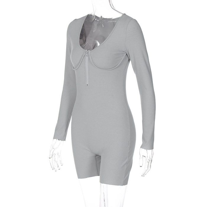 SUPER WHOLESALE |  Pit Material Half Zip Up Romper