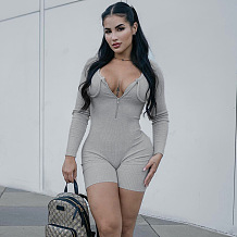 SUPER WHOLESALE |  Pit Material Half Zip Up Romper