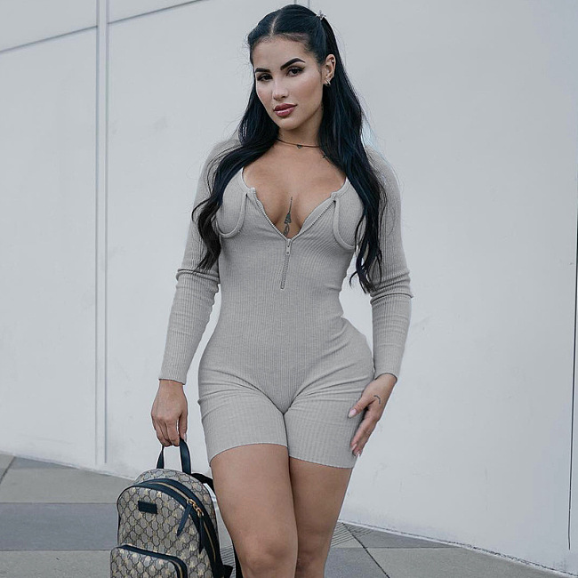 SUPER WHOLESALE |  Pit Material Half Zip Up Romper