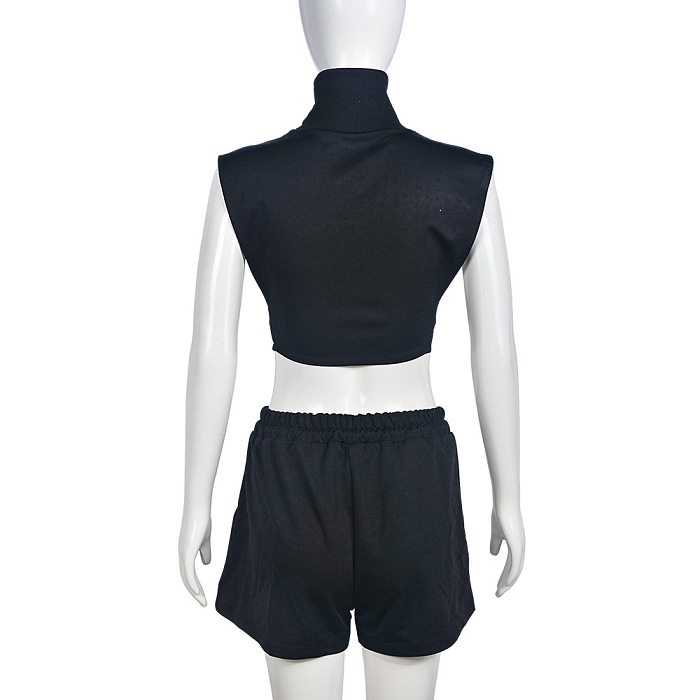SUPER WHOLESALE | Off Shoulder Turtle Neck Top Shorts in Black