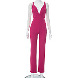 SUPER WHOLESALE | Chiffon Open Back Plunging Neck Jumpsuit