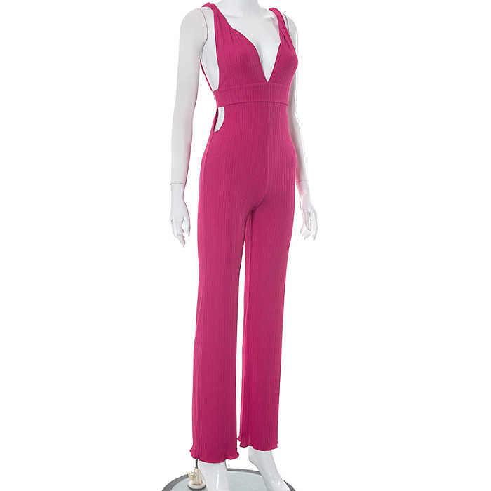 SUPER WHOLESALE | Chiffon Open Back Plunging Neck Jumpsuit