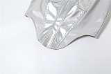 SUPER WHOLESALE | Patchwork High Waist Straight Pants Tank Vest Top in Silver