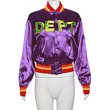 SUPER WHOLESALE | Embroidered DEPT Button Up Side Pocket Jacket in Purple