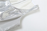 SUPER WHOLESALE | Patchwork High Waist Straight Pants Tank Vest Top in Silver