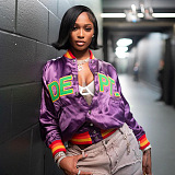 SUPER WHOLESALE | Embroidered DEPT Button Up Side Pocket Jacket in Purple