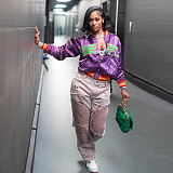 SUPER WHOLESALE | Embroidered DEPT Button Up Side Pocket Jacket in Purple