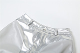 SUPER WHOLESALE | Patchwork High Waist Straight Pants Tank Vest Top in Silver