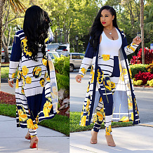 SUPER WHOLESALE | Printed Long Coat Bodycon Pants 2pieces in Yellow