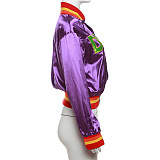 SUPER WHOLESALE | Embroidered DEPT Button Up Side Pocket Jacket in Purple