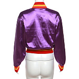 SUPER WHOLESALE | Embroidered DEPT Button Up Side Pocket Jacket in Purple